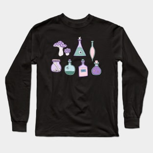 Witchy Potions with Bones and Mushrooms Long Sleeve T-Shirt